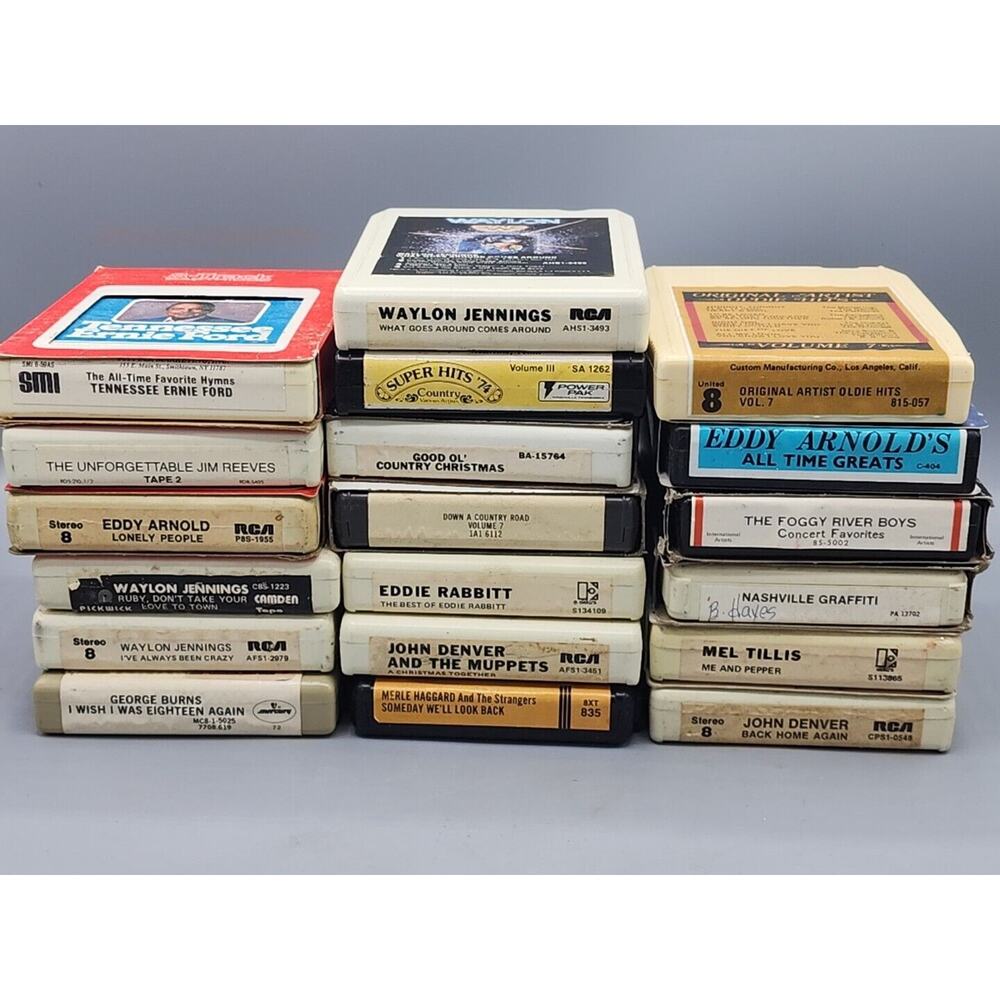 Waylon Jennings, John Denver, Mel Tillis, Eddy Arnold & More Lot of 18 8 Tracks
